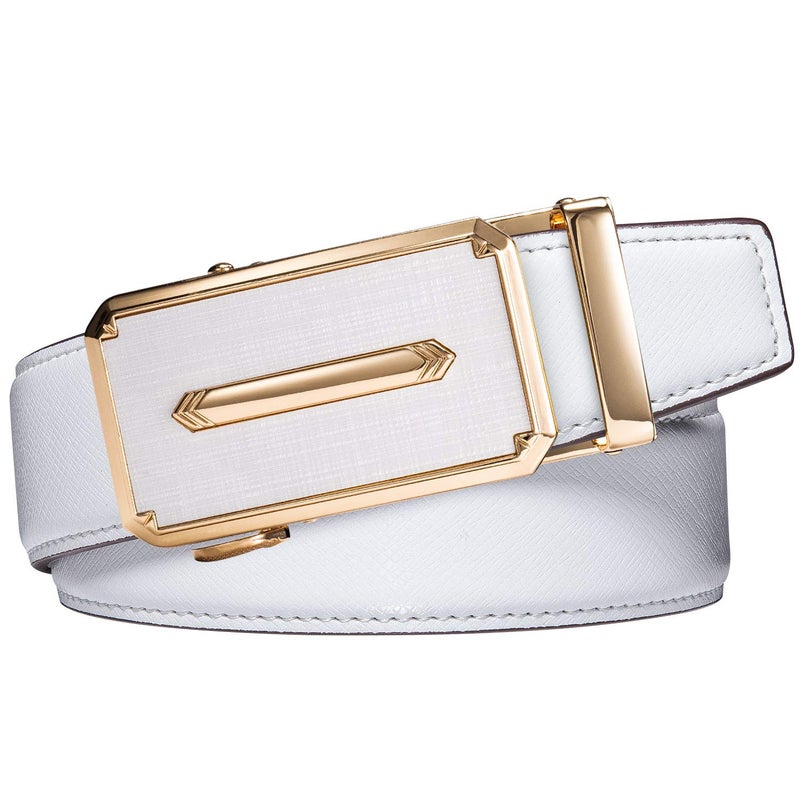 Dubulle White Mens Ratchet Belt Fashion Leather Designer Autoamtic Buckle Adjustable Sliding Strap for Dress Wedding Gift - Image 2